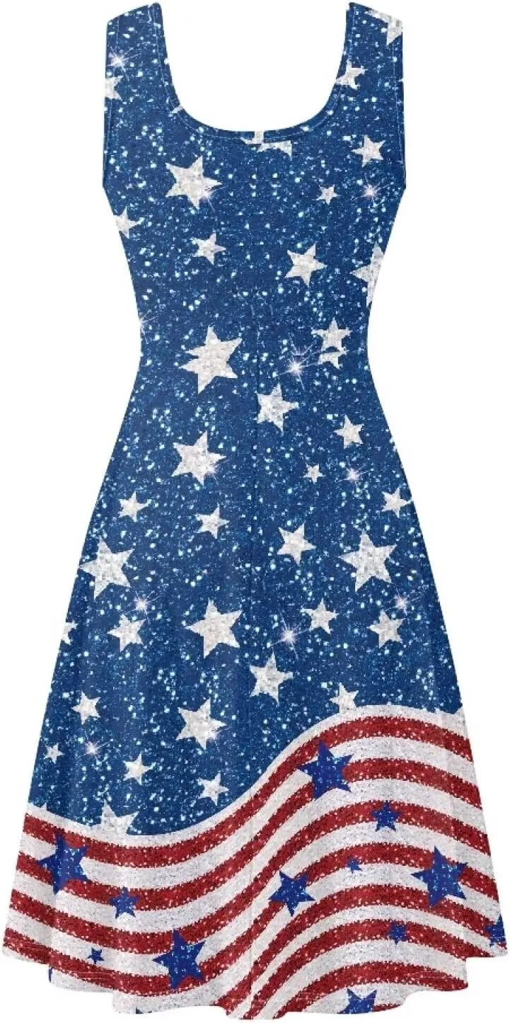 Women Casual Dresses Beach Cover Up Stretchy Sun Dress Sleeveless Swing Dresses with Pockets Holiday Party Dress