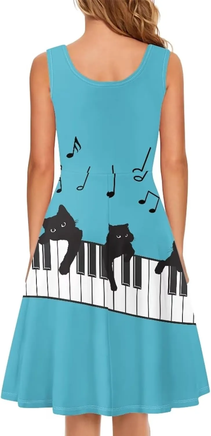 Women Casual Dresses Beach Cover Up Stretchy Sun Dress Sleeveless Swing Dresses with Pockets Holiday Party Dress