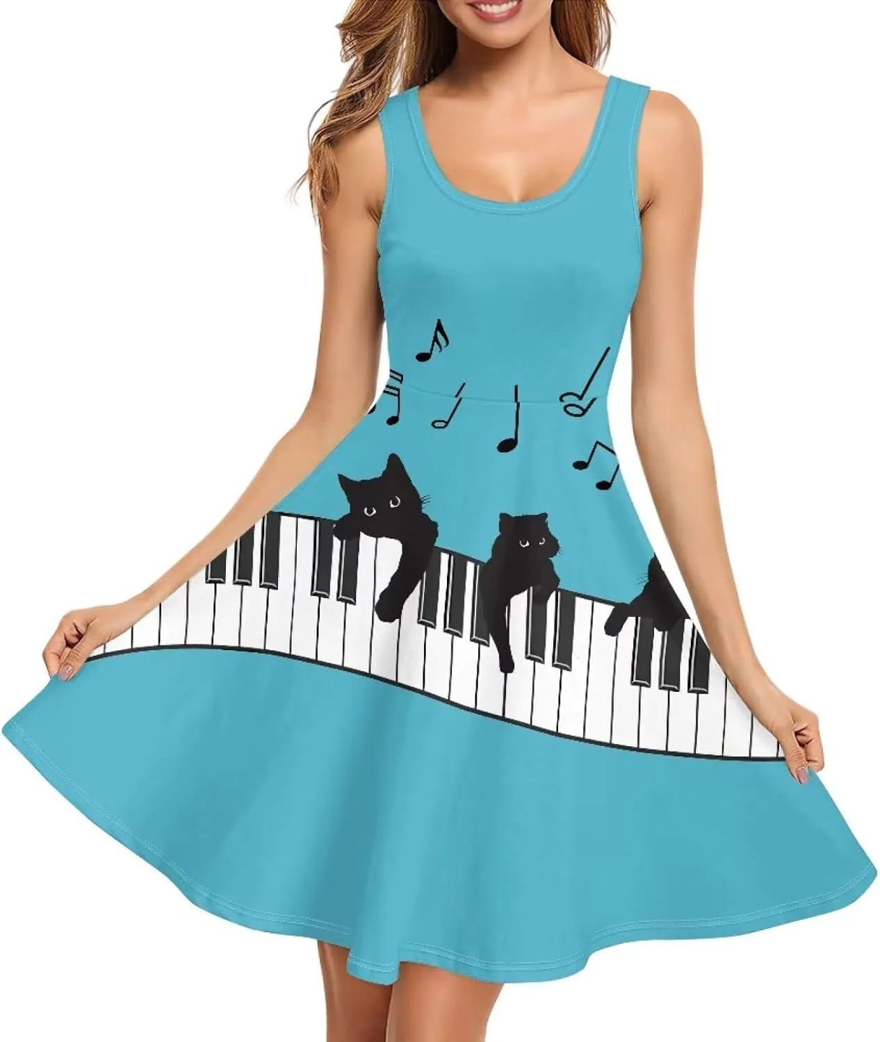 Women Casual Dresses Beach Cover Up Stretchy Sun Dress Sleeveless Swing Dresses with Pockets Holiday Party Dress