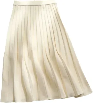 Women Knitted Midi Skirt Elegant High Waist A-Line Pleated Long Skirt Spring Stretchy Sweater Skirt