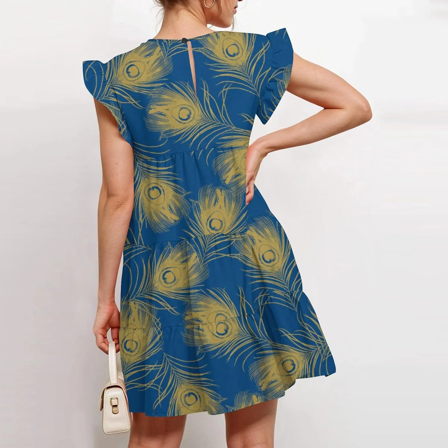 Womens 2025 Floral Summer Dress Crewneck Ruffled Hem Geometric Print Sundress with Stretchy Waist Beach Vacations