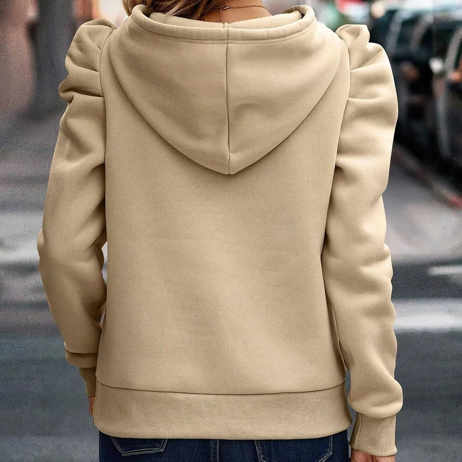 Womens Fashion Hoodies Long Sleeve Drawstring Solid Color Thickening Pullover Fall Winter Trendy Shoulders Sweatshirt