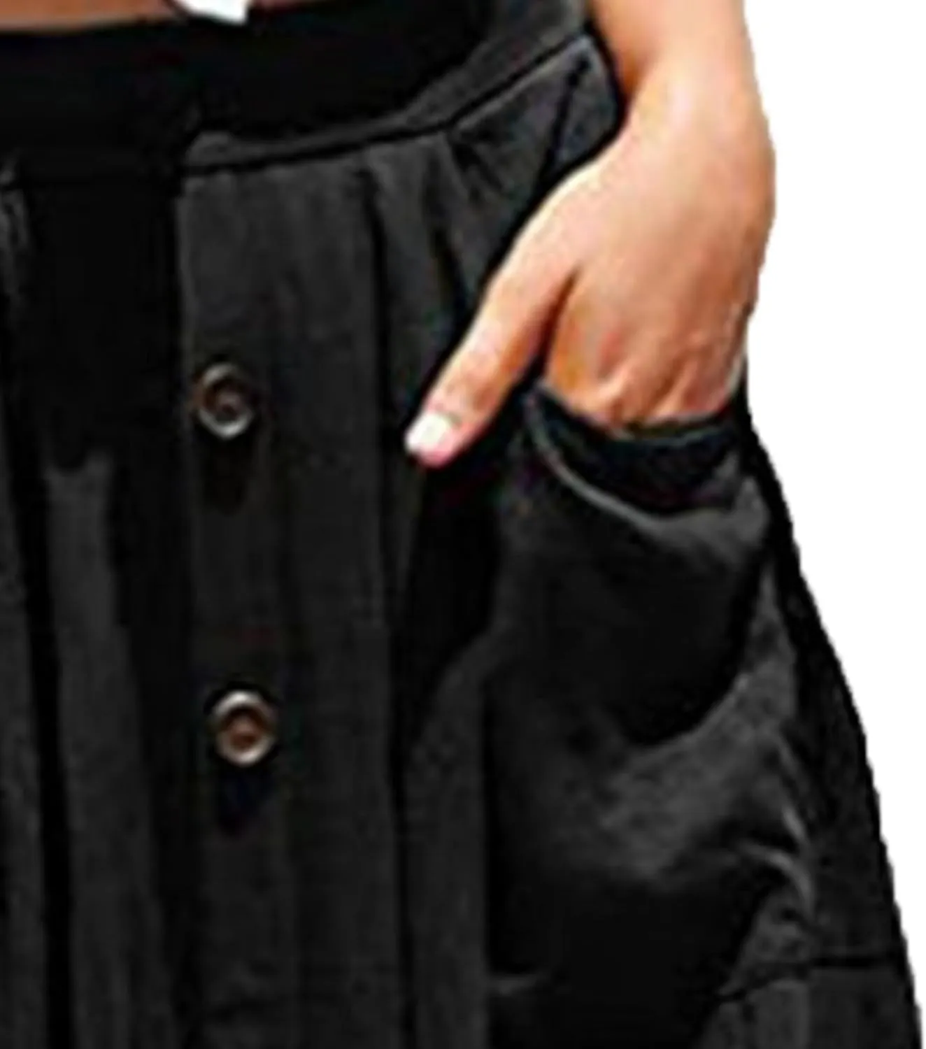 Women's High Waist Midi Skirt Vintage Elastic A-Line Pleated Button Front Skirts Casual Stretchy Skirts with Pockets